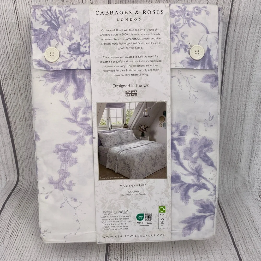 Cabbages & Roses Sheet Set Queen Alderney Lilac Floral 100% Cotton Percale